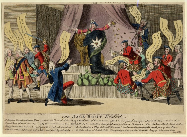 The Jack Boot Exalted - attack on Bute and the Scots in a 1763 English print © The Trustees of the British Museum
