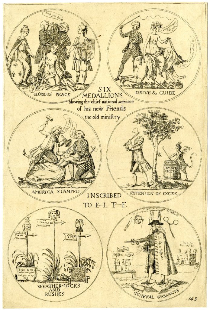 An English print blaming the Stamp Act and a succession of other unpopular measures on secret Scottish influence © The Trustees of the British Museum